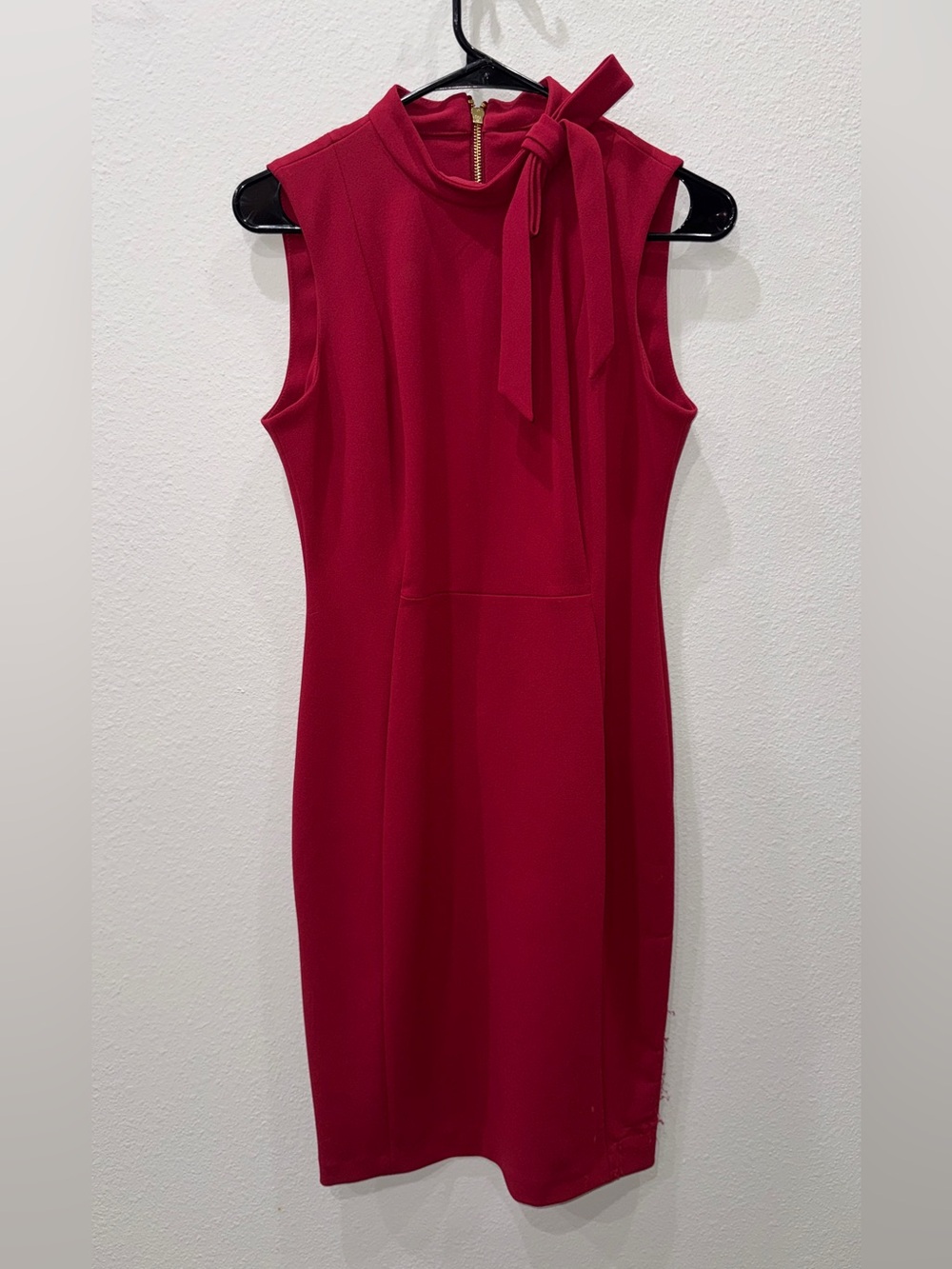 Calvin Klein Sleeveless Red Tie-Neck Midi Dress
